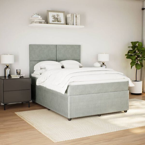 vidaXL Cama box spring con colch&oacute;n terciopelo gris claro 140x200 cm