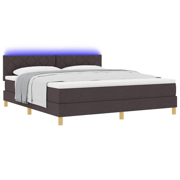 vidaXL Cama Box Spring LED con colch&oacute;n Marr&oacute;n Oscuro 180 x 200 cm tela