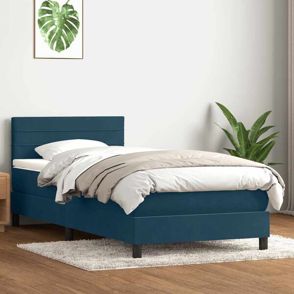 vidaXL Cama box spring con colch&oacute;n y LED terciopelo azul oscuro 80x210 cm