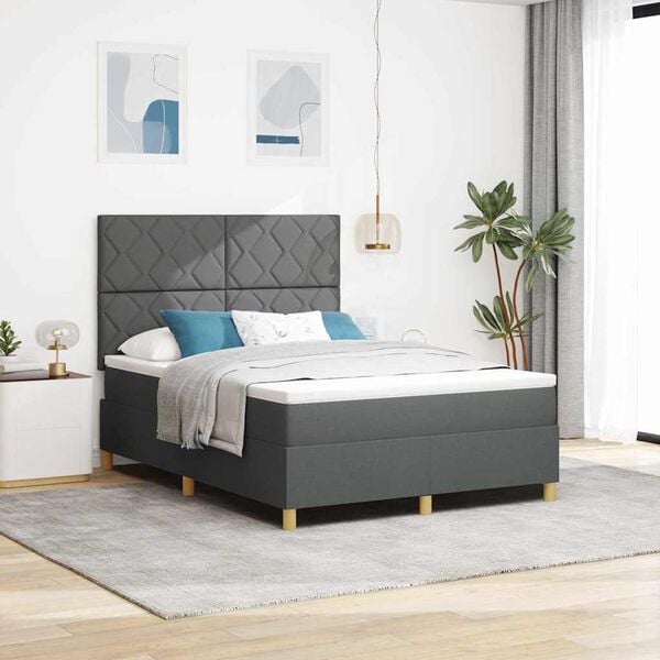 vidaXL Cama Box Spring LED con colch&oacute;n Gris oscuro 160 x 200 cm tela