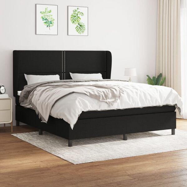 vidaXL Cama box spring con colch&oacute;n tela negro 160x200 cm