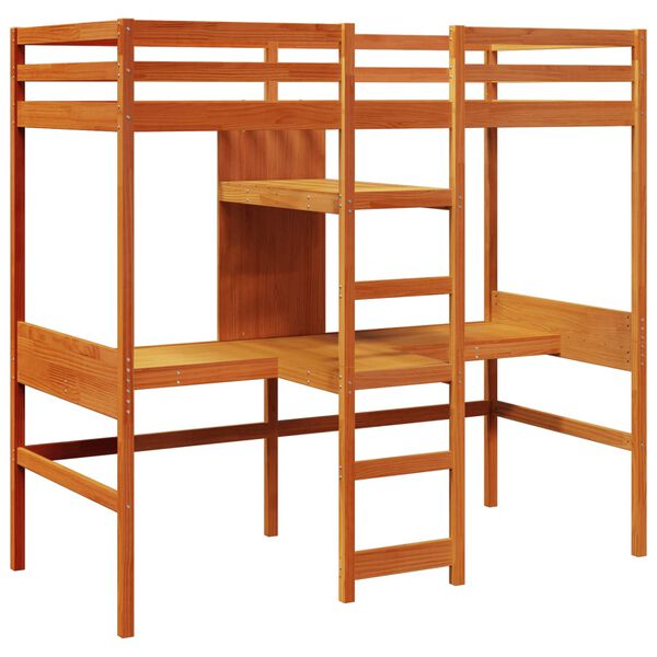 vidaXL Cama alta sin colch&oacute;n madera maciza pino marr&oacute;n cera 90x190 cm