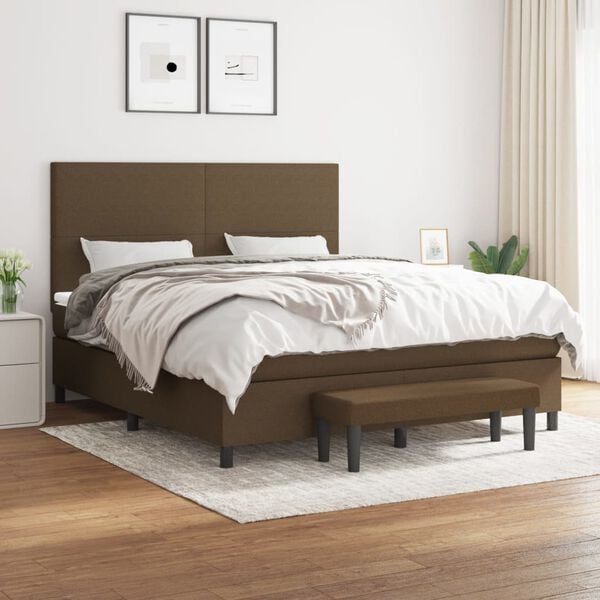 vidaXL Cama box spring con colch&oacute;n tela marr&oacute;n oscuro 180x200 cm