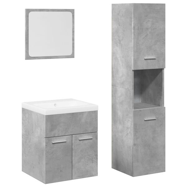 vidaXL Juego muebles de ba&ntilde;o 4 pzas madera contrachapada gris hormig&oacute;n