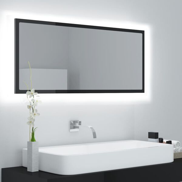 vidaXL Espejo de ba&ntilde;o LED acr&iacute;lico negro brillo 100x8,5x37 cm