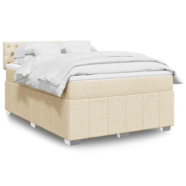 vidaXL Cama box spring con colch&oacute;n tela color crema 140x190 cm