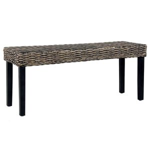 vidaXL Banco de rat&aacute;n kubu y madera maciza de caoba negro 110 cm