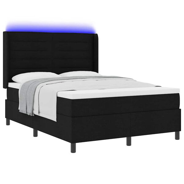 vidaXL Cama Box Spring LED con colch&oacute;n Negro 160 x 200 cm tela