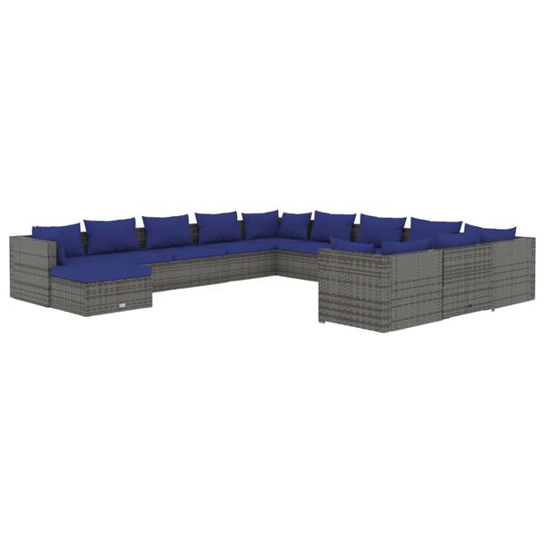 vidaXL Set de muebles de jardín 12 pzas y cojines ratán sintético gris
