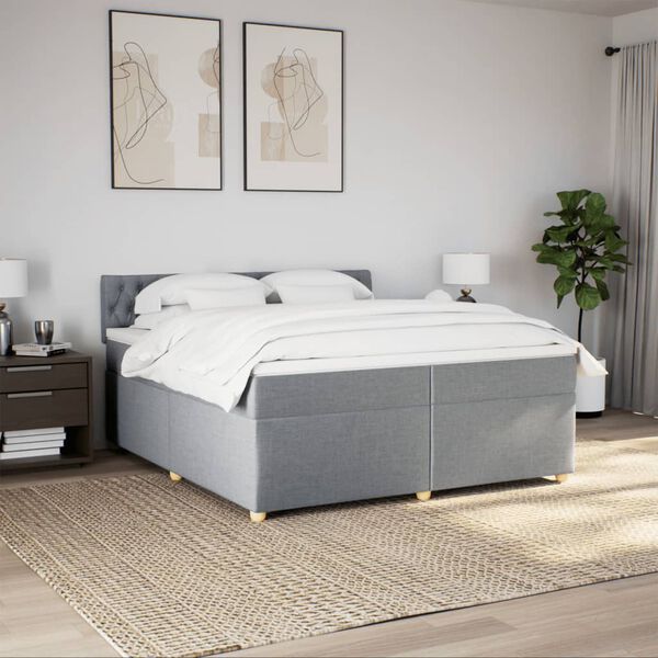 vidaXL Cama box spring con colch&oacute;n tela gris claro 200x200 cm
