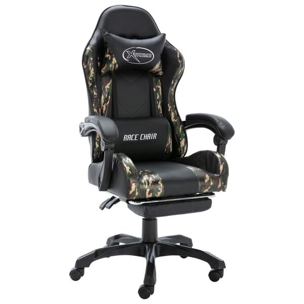 vidaXL Silla gaming con reposapi&eacute;s cuero sint&eacute;tico negro y camuflaje