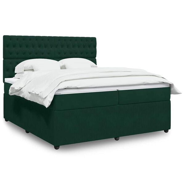 vidaXL Cama box spring con colch&oacute;n terciopelo verde oscuro 200x200 cm