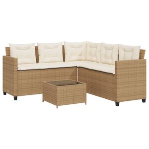 vidaXL Sof&aacute; de jard&iacute;n en forma de L con mesa y cojines rat&aacute;n PE beige