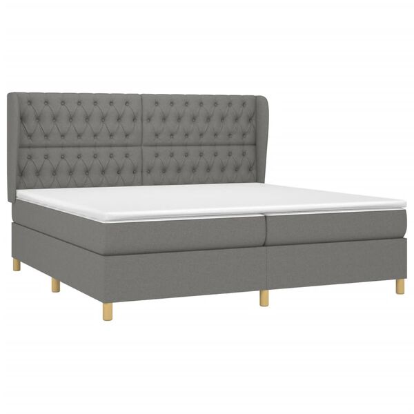 vidaXL Cama box spring con colch&oacute;n tela gris oscuro 200x200 cm