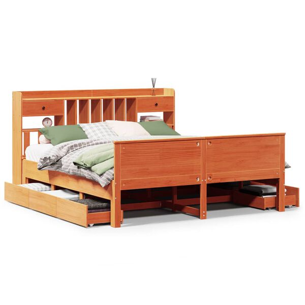 vidaXL Cama con estantería sin colchón madera maciza marrón 75x190 cm