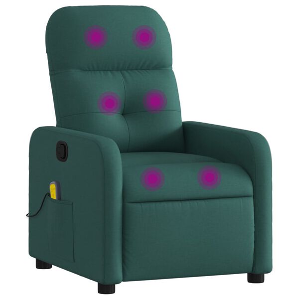 vidaXL Sill&oacute;n de masaje reclinable de tela verde oscuro