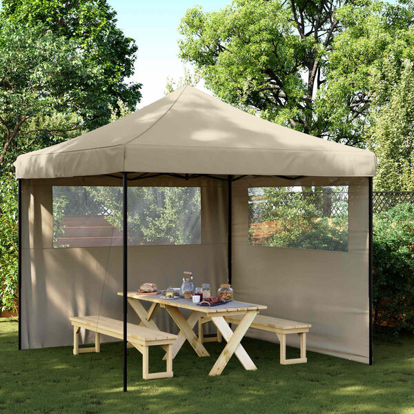 vidaXL Tienda de fiesta plegable Pop-Up con 2 paredes laterales taupe