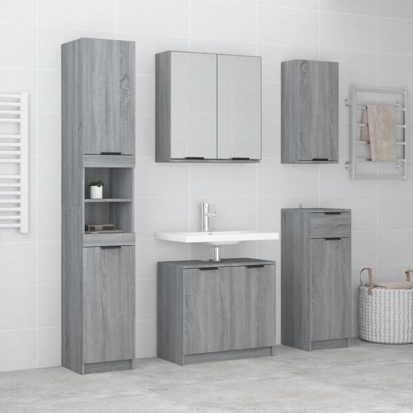 vidaXL Set de muebles de ba&ntilde;o 5 pzas madera contrachapada gris sonoma
