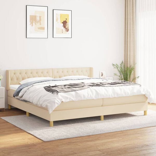 vidaXL Cama box spring con colch&oacute;n tela color crema 200x200 cm