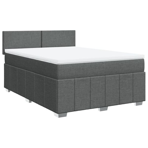 vidaXL Cama box spring con colchón tela gris oscuro 140x200 cm