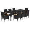 vidaXL Set comedor jard&iacute;n 9 pzas cojines rat&aacute;n sint&eacute;tico vidrio negro