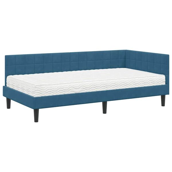 vidaXL Estructura de Cama Esquina con Colch&oacute;n 2 pcs Azul Terciopelo