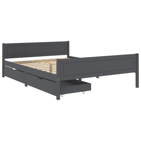 vidaXL Estructura de cama 2 cajones madera pino gris oscuro 160x200 cm