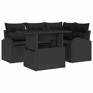 vidaXL Conjunto de sof&aacute; de jard&iacute;n con coj&iacute;n 5 pcs Negro Polirat&aacute;n