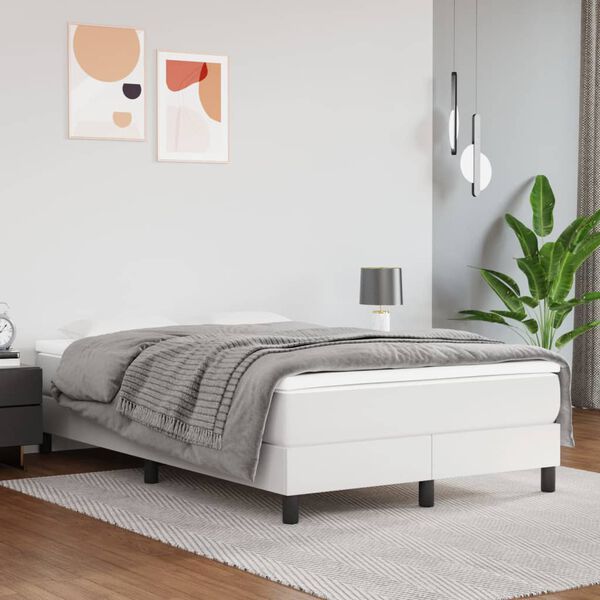 vidaXL Estructura de cama con somier cuero sint&eacute;tico blanco 120x200cm