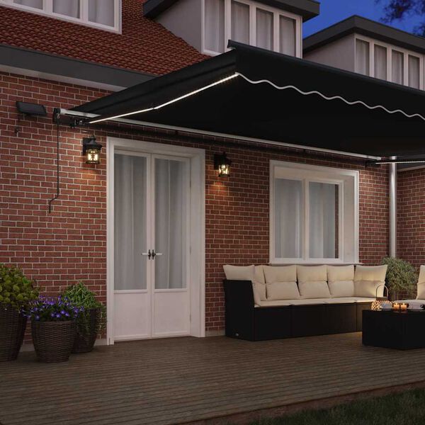 vidaXL Toldo Retr&aacute;ctil con luces de tiras LED Negro 500 x 350 cm tela
