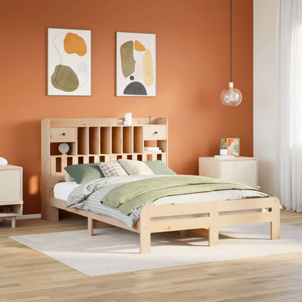 vidaXL Cama con estanter&iacute;a sin colch&oacute;n madera maciza de pino 160x200cm