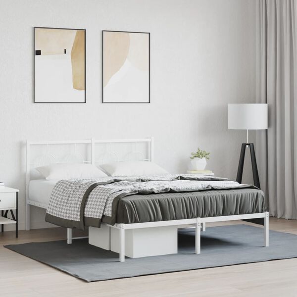 vidaXL Estructura cama sin colch&oacute;n con cabecero metal blanco 140x190cm