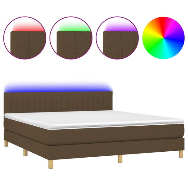 vidaXL Cama box spring con colch&oacute;n LED tela marr&oacute;n oscuro 180x200 cm