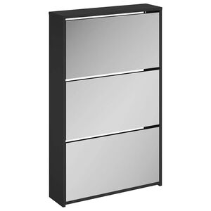 vidaXL Zapatero con espejo de 3 niveles negro 63x17x102,5 cm