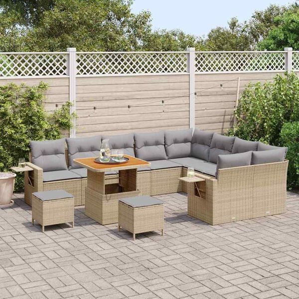 vidaXL Conjunto de sof&aacute;s de jard&iacute;n con coj&iacute;n 12 pcs Beige y Gris Claro