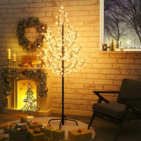 vidaXL Árbol LED con flor de cerezo 200 LED blanco cálido 180 cm