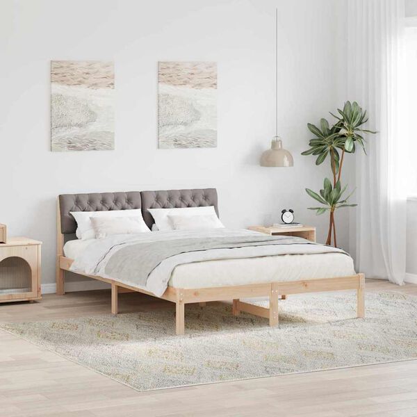 vidaXL Estructura de cama con cabecera Marr&oacute;n y taupe 135 x 190 cm