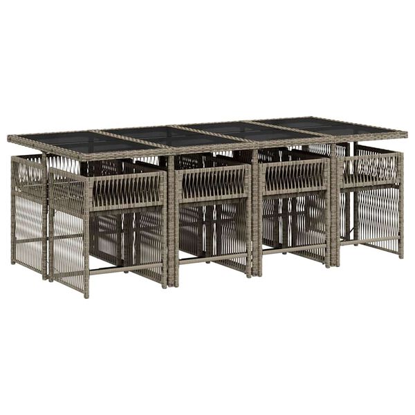 vidaXL Set comedor jard&iacute;n 9 pzas y cojines rat&aacute;n sint&eacute;tico gris