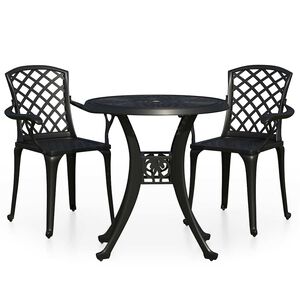 vidaXL Mesa y sillas de bistr&oacute; 3 piezas aluminio fundido negro