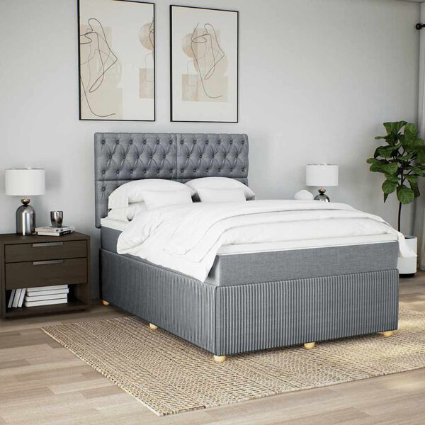 vidaXL Cama box spring con colch&oacute;n tela gris claro 140x200 cm