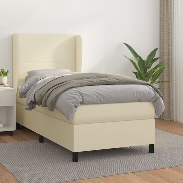 vidaXL Cama box spring con colch&oacute;n cuero sint&eacute;tico crema 80x200 cm