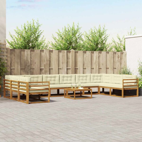 vidaXL Conjunto de sof&aacute;s de exterior con coj&iacute;n 11 pcs Natural y Crema