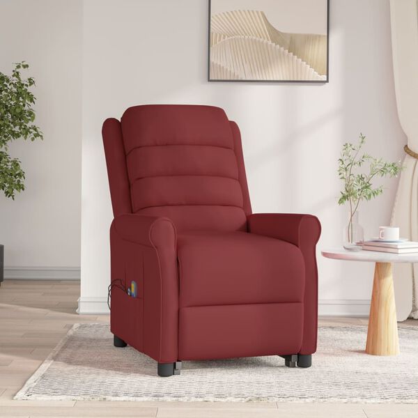 vidaXL Sillón de masaje elevable cuero sintético rojo tinto