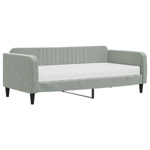 vidaXL Sof&aacute; cama con colch&oacute;n terciopelo gris claro 90x190 cm