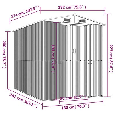 vidaXL Cobertizo de jardín acero galvanizado antracita 192x274x223 cm