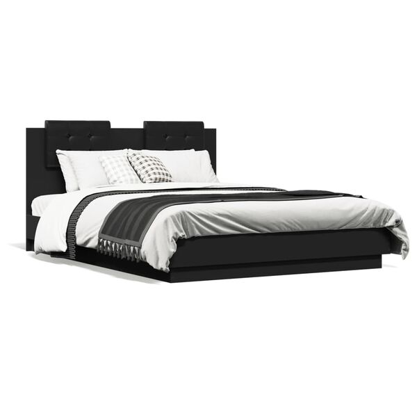 vidaXL Estructura cama con cabecero madera ingenier&iacute;a negro 135x190 cm