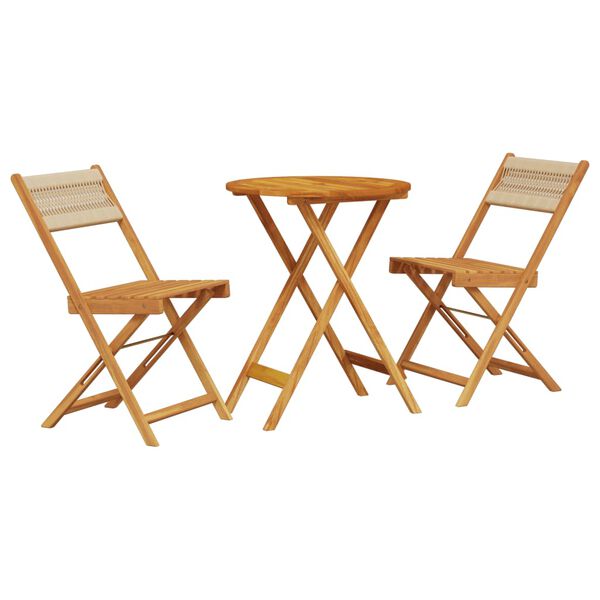 vidaXL Juego de bistro de 3 piezas polipropileno y madera maciza beige