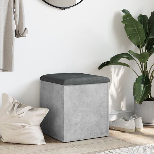 vidaXL Banco con almacenaje madera ingenier&iacute;a gris hormig&oacute;n 42x42x45cm