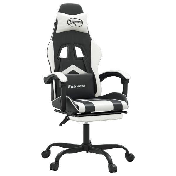 vidaXL Silla gaming con reposapi&eacute;s cuero sint&eacute;tico negro blanco
