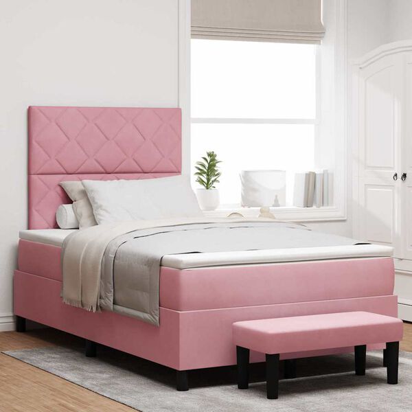 vidaXL Cama tipo Box Spring con colch&oacute;n Rosa 120 x 190 cm Terciopelo